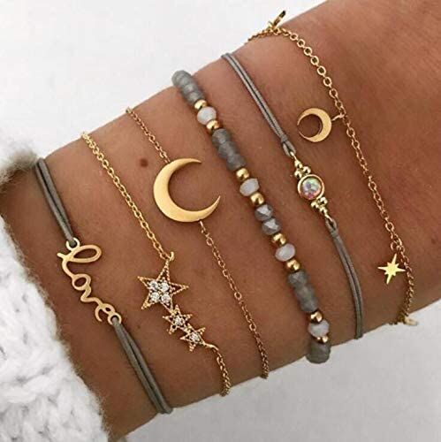  Lot de 4 bracelets boho en perles et pierres précieuses noires