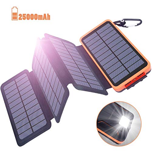 Chargeur de secours Powerbank Solaire - 25000mah Batterie de Secours avec 4 Panneaux Solaires - 25000mAh - OXSAYTEE