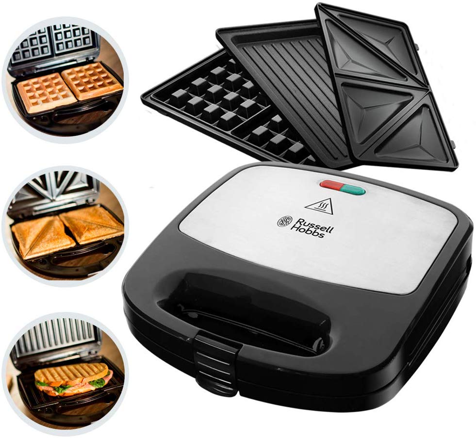  Appareil à Sandwich Chaud 3-en-1 : Croque-Monsieur, Panini, Gaufre - Russell Hobbs 24540-56