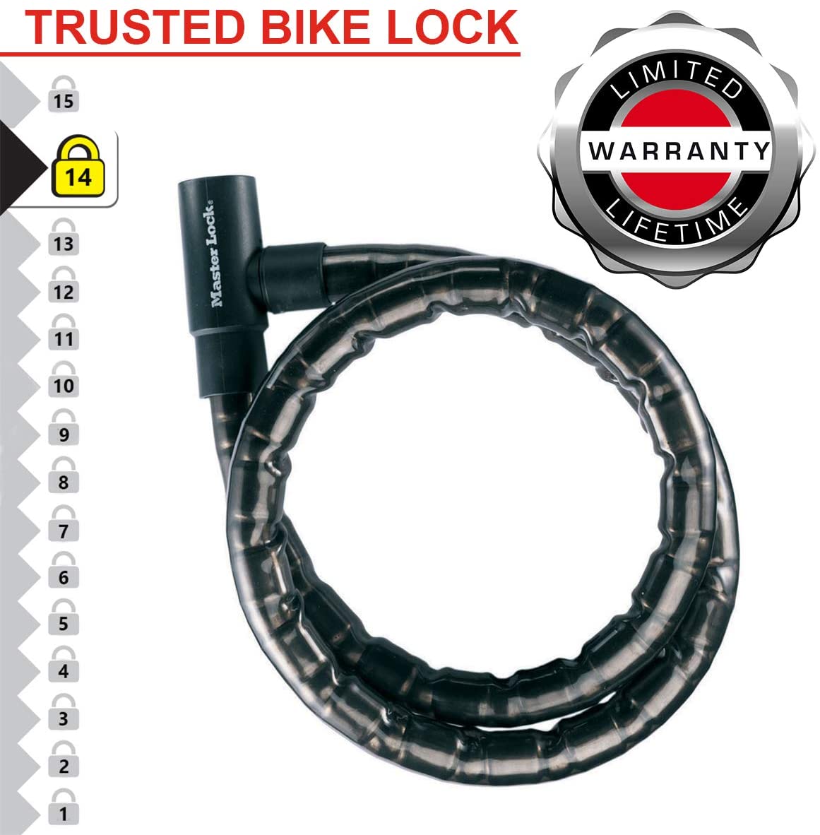  Antivol câble pour vélo ou scooter - MASTER LOCK 1,2m