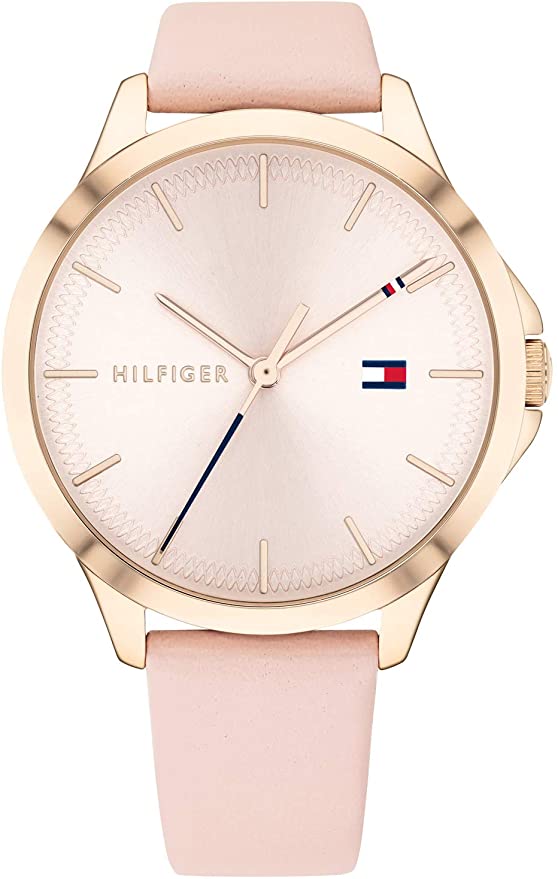  Montre avec bracelet en cuir rose et cadran doré - Femme - TOMMY HILFIGER