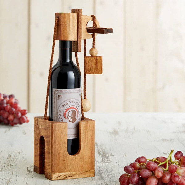 Ajuny Puzzle Bouteille De Vin En Bois 3D – Casse-Tête Avec Verrouillage Secret, Support Pour Bouteille Standard, Cadeau Fun Et Original Pour Amateurs De Vin, Déco Rustique Bar Et Cuisine