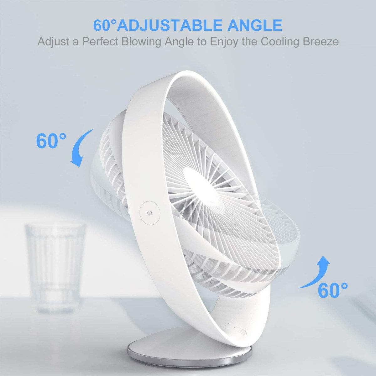  Mini Ventilateur USB de bureau avec batterie - 3 Vitesses - Blanc - TedGem