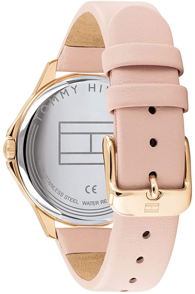  Montre avec bracelet en cuir rose et cadran doré - Femme - TOMMY HILFIGER