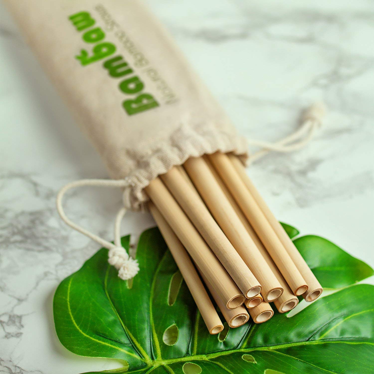 Les meilleurs pailles en bambou - geste eco-responsable Pailles réutilisables et écologiques en Bambou. Lot de 12 + Goupillon
