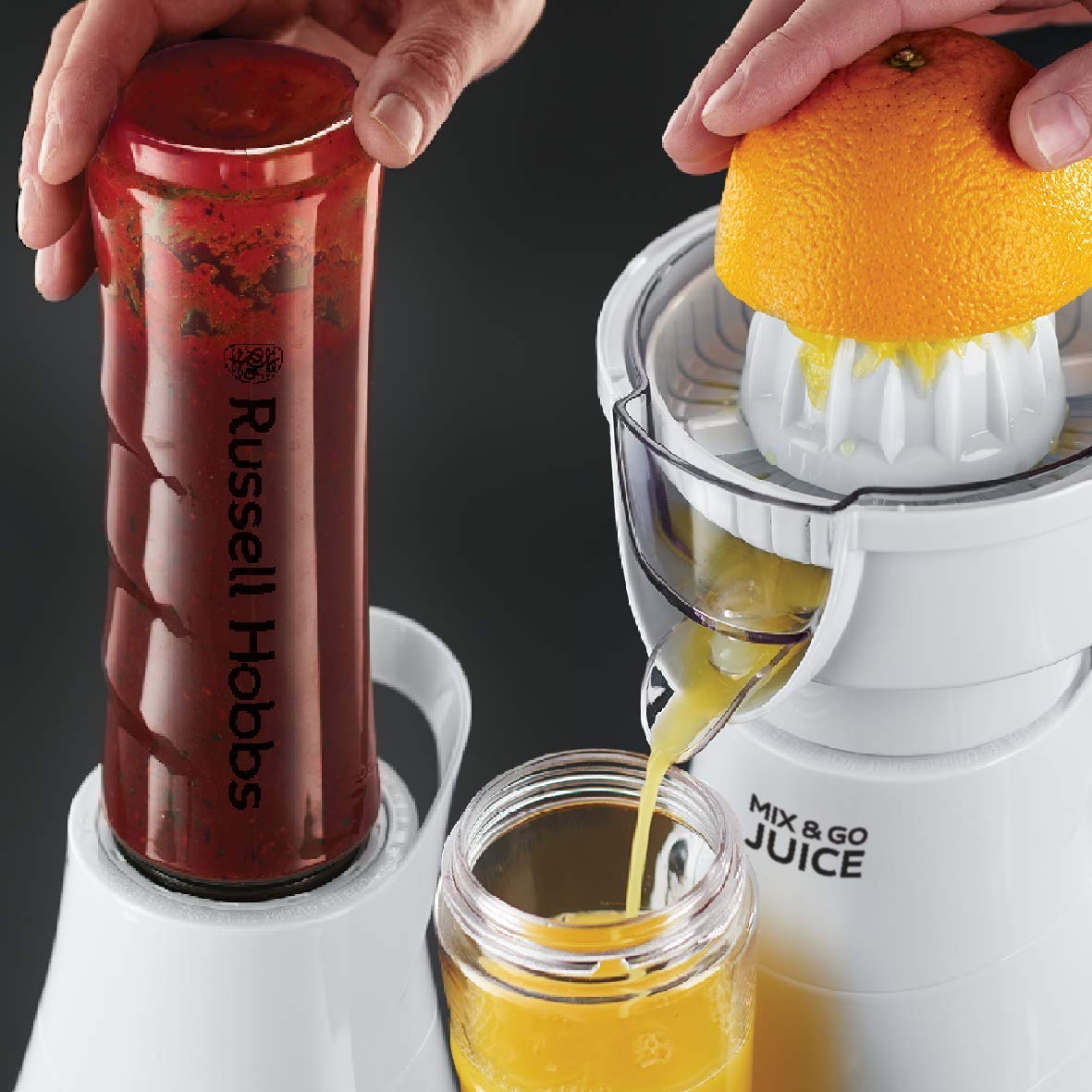  Blender 2-en-1 avec fonction presse-agrumes + 2 Gourdes de transport - Russell Hobbs 21352-56