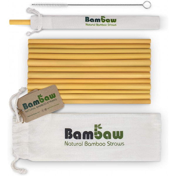 Les pailles Bambow fabriquées à base de Bambou pour éviter le plastique Pailles réutilisables et écologiques en Bambou. Lot de 12 + Goupillon