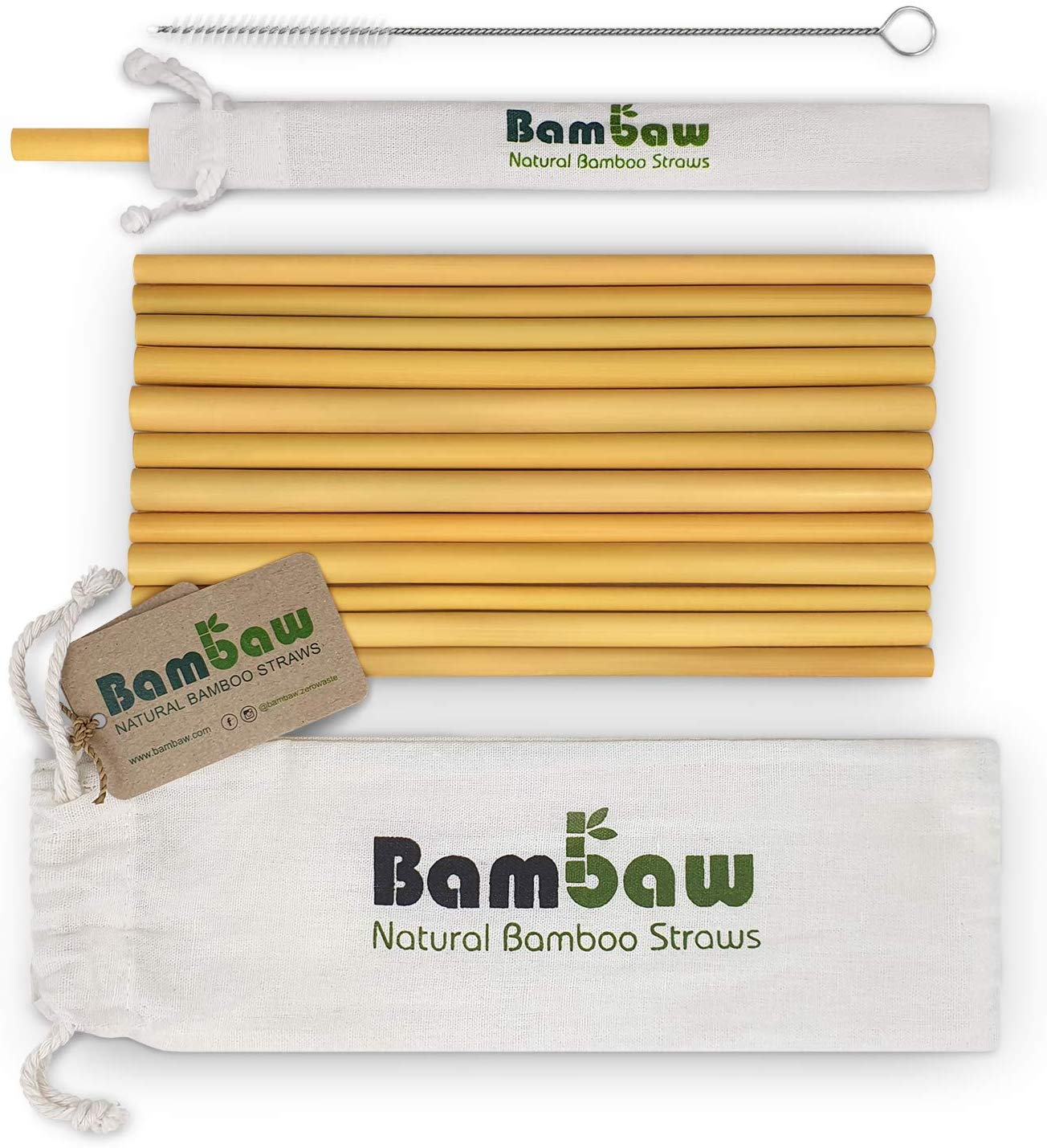 Les pailles Bambow fabriquées à base de Bambou pour éviter le plastique Pailles réutilisables et écologiques en Bambou. Lot de 12 + Goupillon