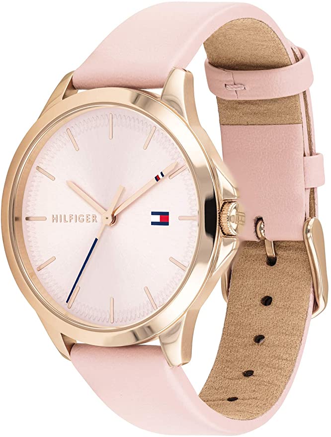  Montre avec bracelet en cuir rose et cadran doré - Femme - TOMMY HILFIGER