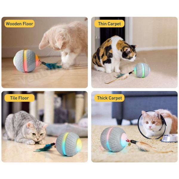  Balle interactive pour chat avec lumière et plume