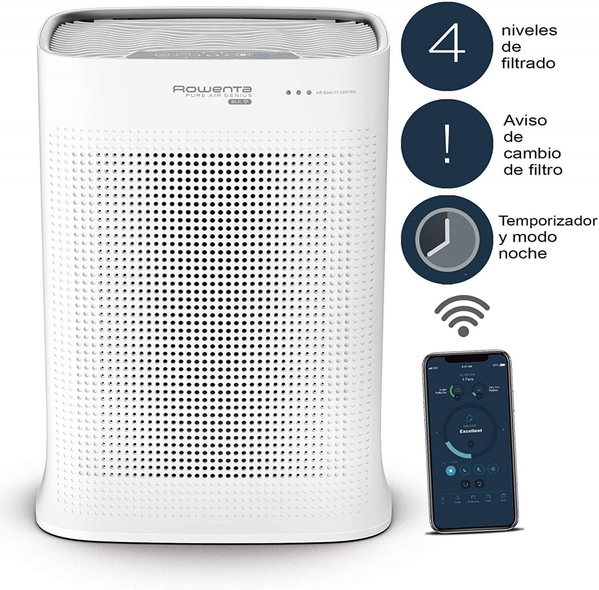  Purificateur d'Air Connecté - 4 Filtres dont Allergy+ Pure Air Genius PU3080 Rowenta