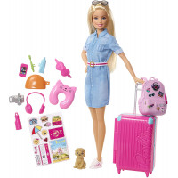  Barbie en Voyage - Poupée, Valise et 10 Accessoires