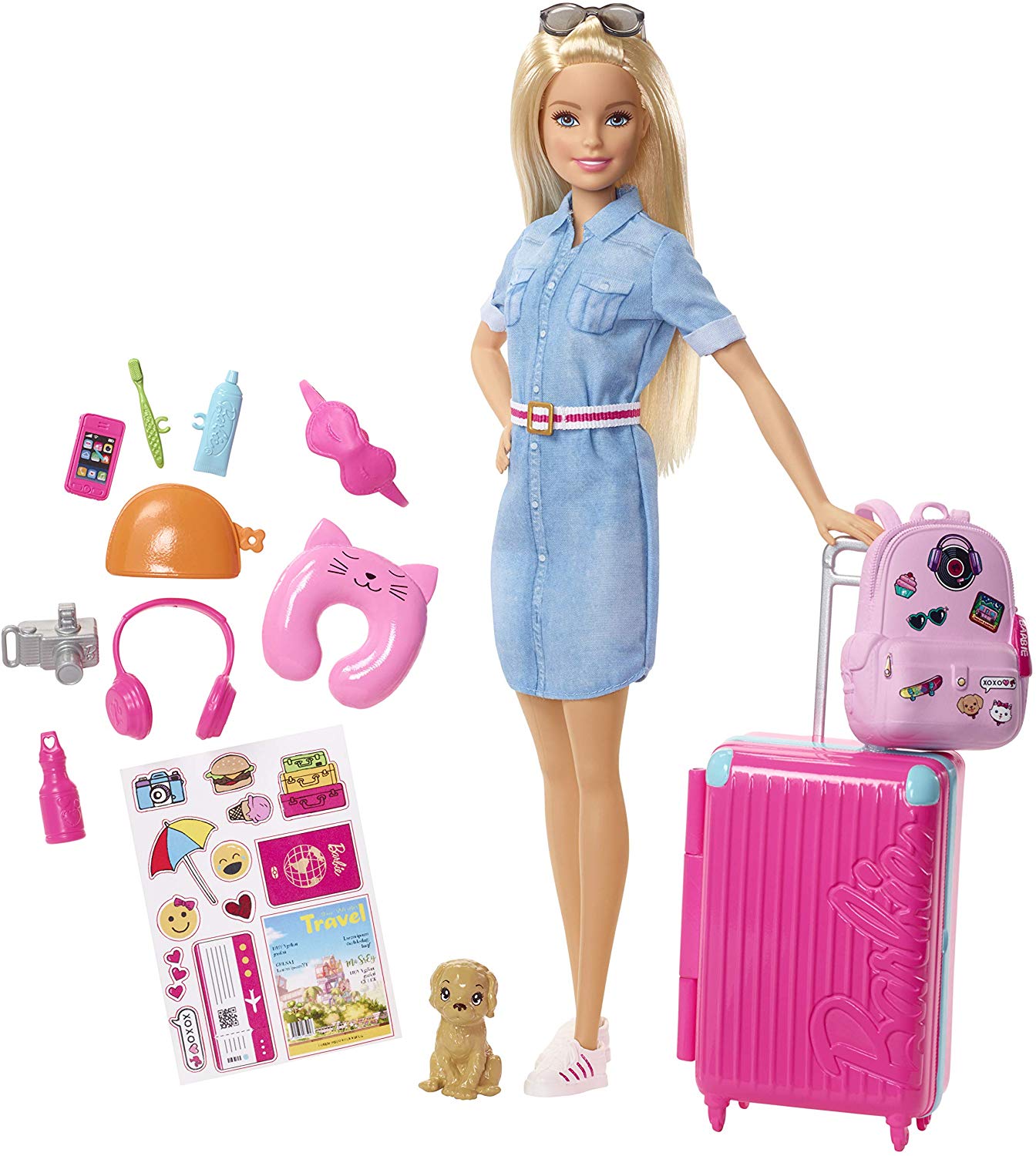  Barbie en Voyage - Poupée, Valise et 10 Accessoires