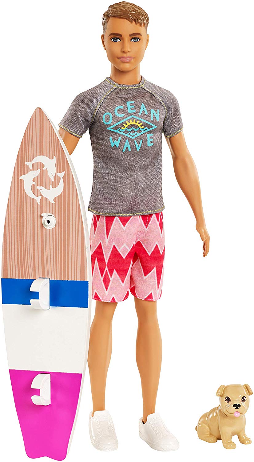  Poupée Barbie - Ken le surfeur avec planche de surf et chien