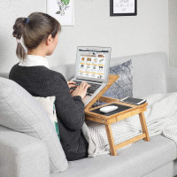  Support ordinateur portable en bambou - plateau inclinable pour le lit le canapé