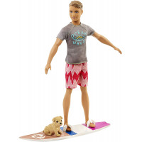  Poupée Barbie - Ken le surfeur avec planche de surf et chien