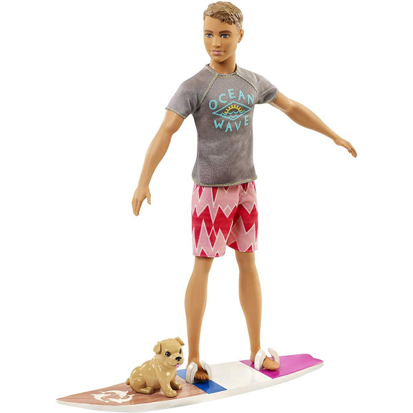  Poupée Barbie - Ken le surfeur avec planche de surf et chien