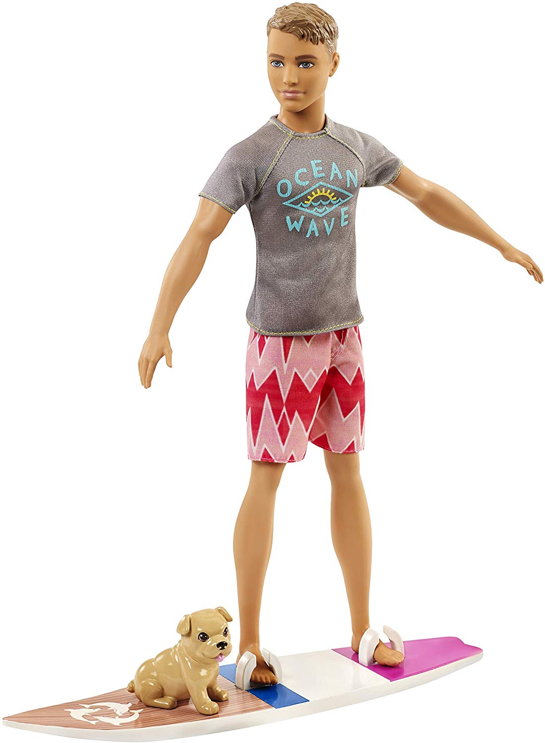  Poupée Barbie - Ken le surfeur avec planche de surf et chien