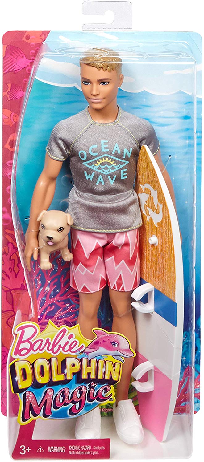  Poupée Barbie - Ken le surfeur avec planche de surf et chien