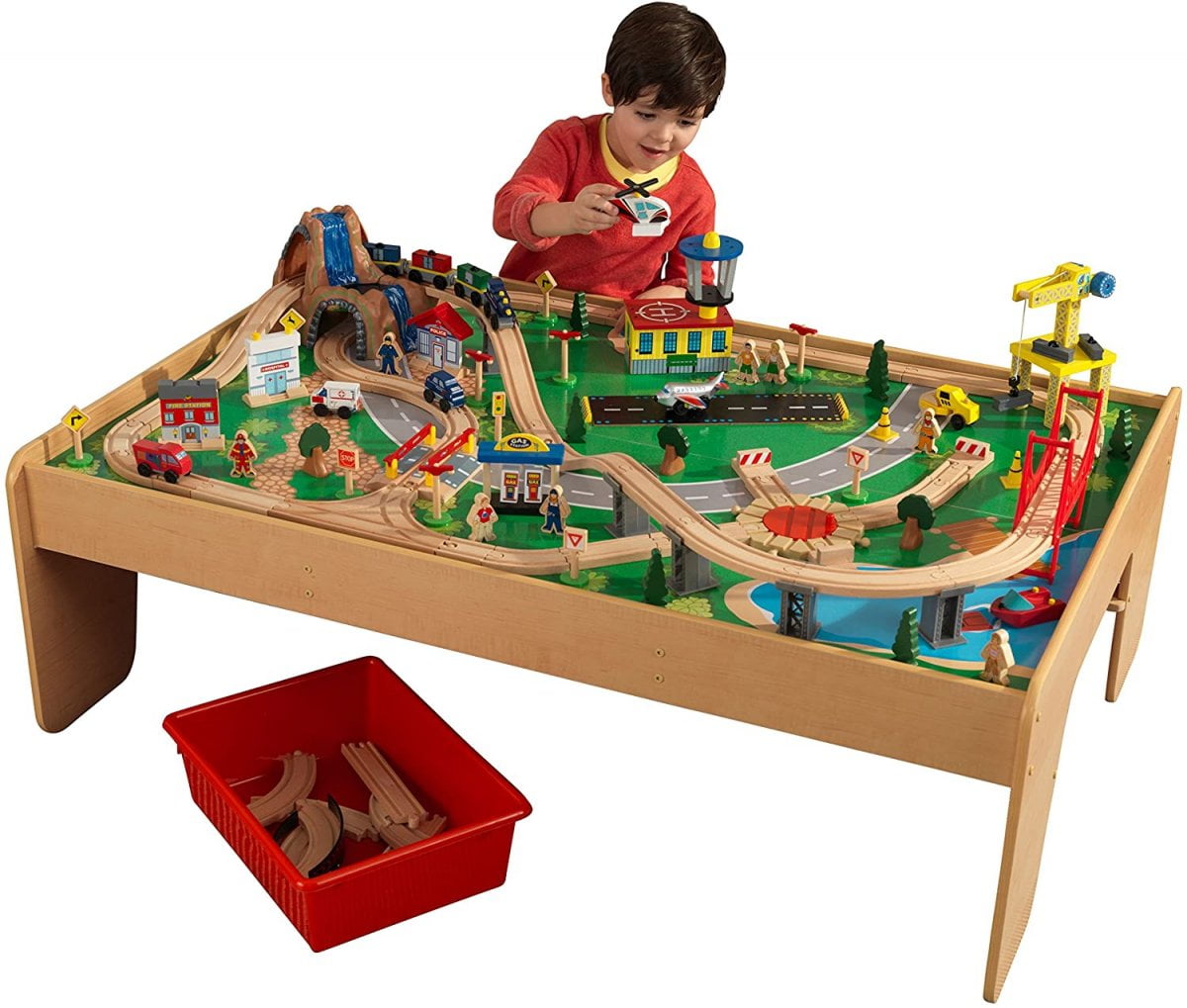  Circuit de train en bois avec montagne avec table - 120 pièces - Kidkraft