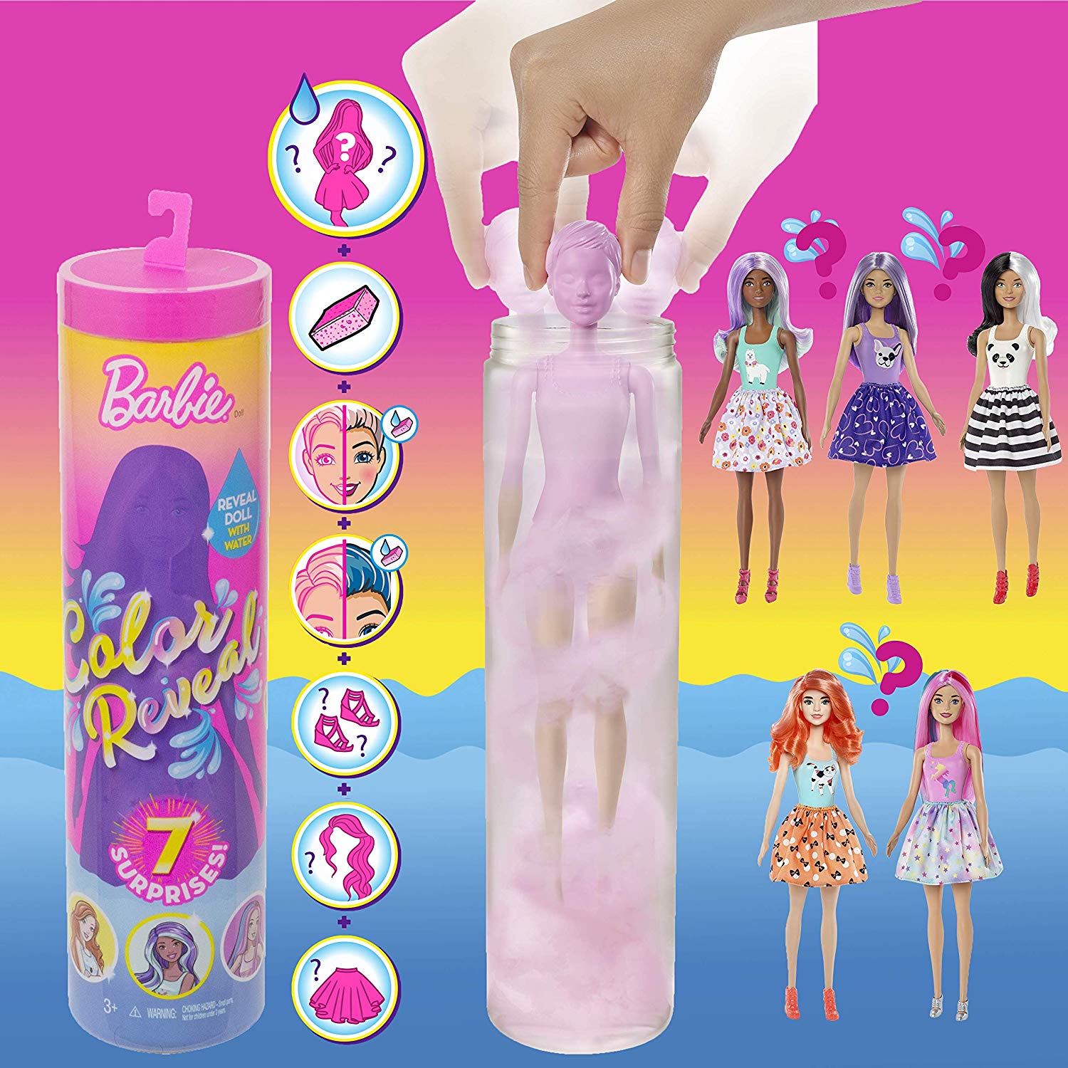  Poupée Barbie Color Reveal - Box surprise avec 7 éléments mystère