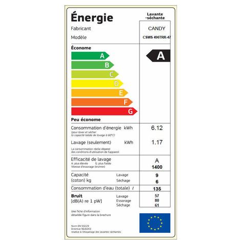  Machine à laver séchante à Hublot - CANDY CSWS496TR