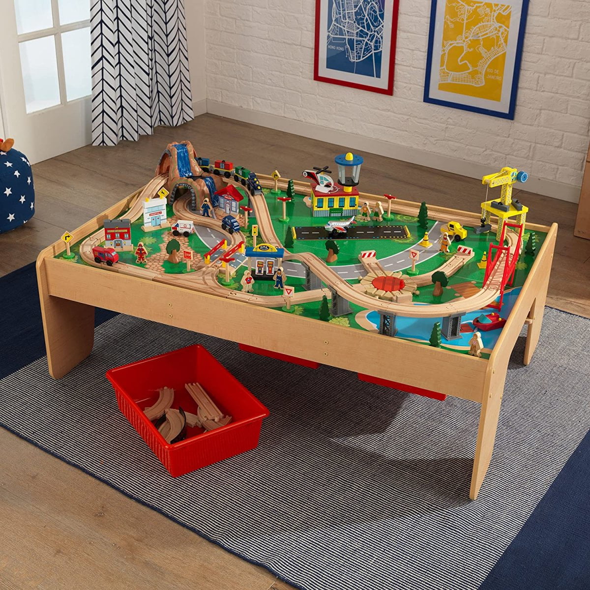  Circuit de train en bois avec montagne avec table - 120 pièces - Kidkraft