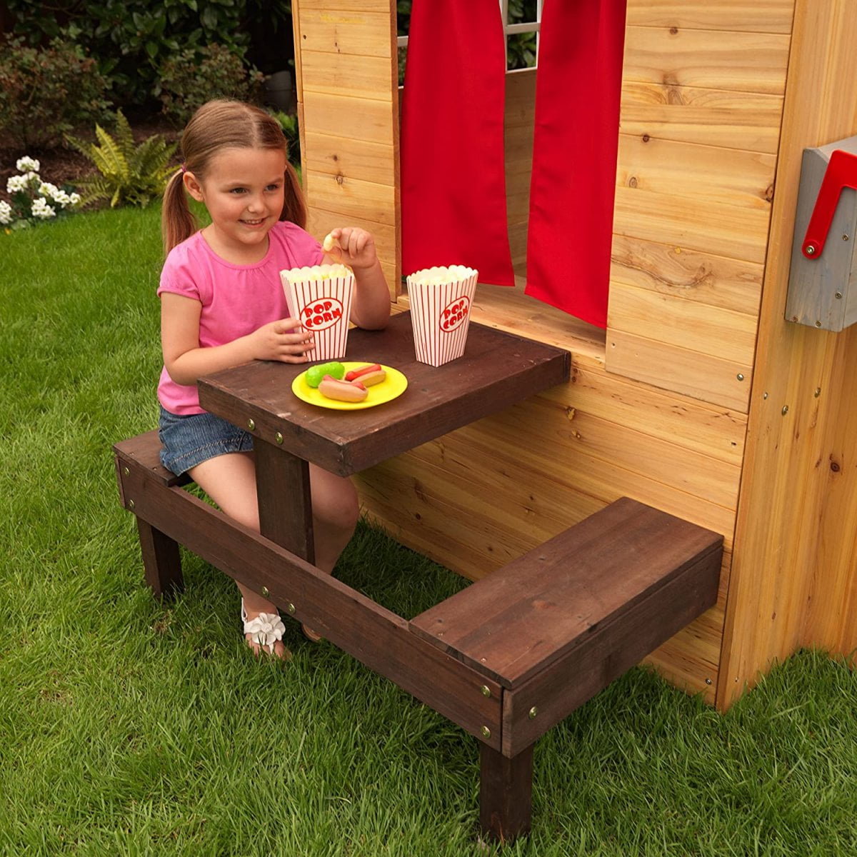  Cabane en bois pour enfants - Avec cuisine, table de pic-nic et accessoires