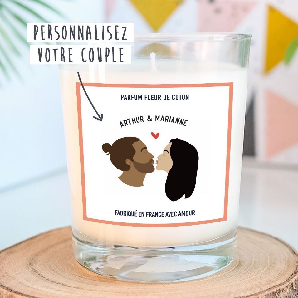  Bougie personnalisable pour les amoureux - Fleur de coton