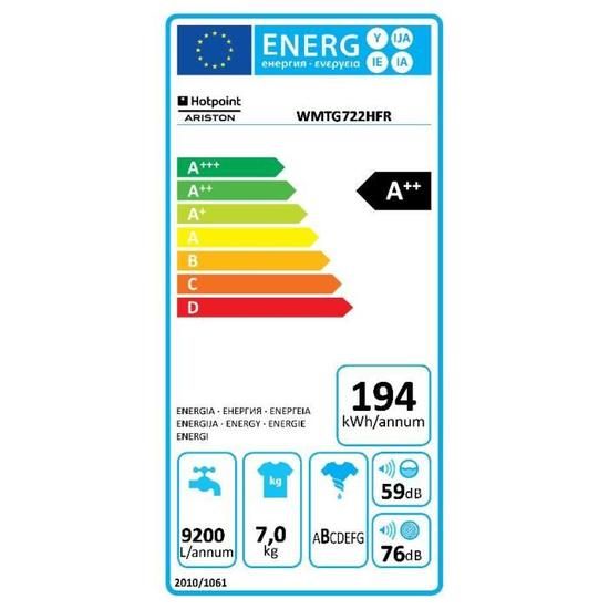  Lave-linge Top HOTPOINT WMTG722HFR - 7kg - A++