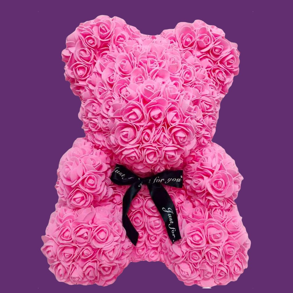  Peluche romantique - Ourson en fleurs roses