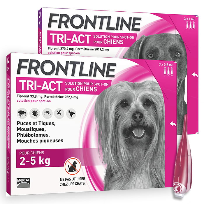  Pipettes FRONTLINE TRI-ACT - Anti-puces et anti-tiques pour chien