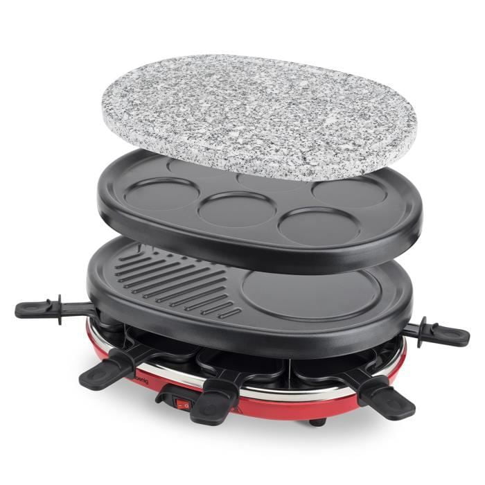  Appareil à raclette 8 personnes 4-en-1 : Crêpe Grill Plancha - KOENIG